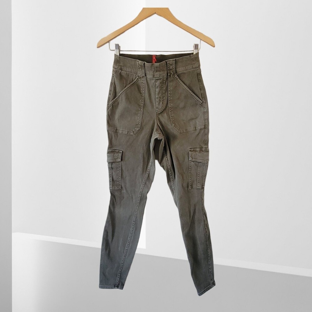 SPANX Stretch Twill High Rise Ankle Skinny Cargo Pants Olive Green Size MEDIUM